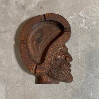 【14.8cm×11.3cm】Noumea ニューカレドニア 民芸 木製 アッシュトレイ 灰皿■雑貨 インテリア 小物置き 人型 顔 木彫り 彫刻作品