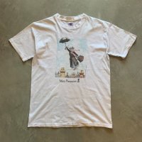 【XL】90s USA製 Soft As A Grape ネコ メリーポピンズ プリントTシャツ 白■ビンテージ オールド アメリカ古着 アート 猫 動物 コットン