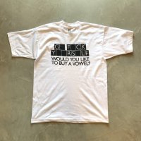 【L】90s-2000s「G〇 F〇CK Y〇〇R S〇LF」プリントTシャツ 白黒■ビンテージ オールド アメリカ古着 シングルステッチ フルーツ