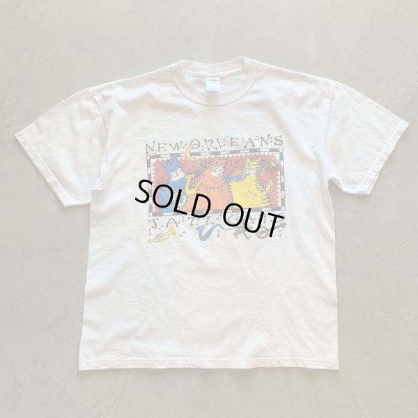 画像1: 【L】JAZZ CATS プリントTシャツ 白■ビンテージ アメリカ古着 2000s JERZEES コットン ニューオーリンズ ジャズ キャット ネコ 猫