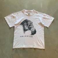 【XS or Ladies】90s USA製 Human-i-Tees ゴリラ プリントTシャツ 白■ビンテージ オールド アメリカ古着 Anvil アンビル コットン