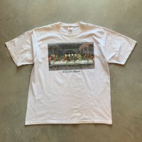 【XL】Women's Work「最後の晩餐」モチーフ プリントTシャツ 白■ビンテージ アメリカ古着 フルーツオブザルーム コットン アート