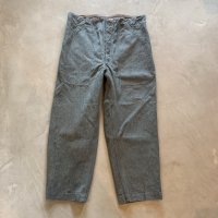 【W40】スイス軍 グリーンデニム ワーク オーバーパンツ■ビンテージ オールド ヨーロッパ古着 ユーロミリタリー ベイカーパンツ No.5
