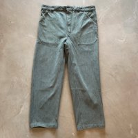 【W40】スイス軍 グリーンデニム ワーク オーバーパンツ■ビンテージ ヨーロッパ古着 ユーロミリタリー ベイカー メタルボタン 50s No.3