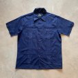 画像1: 【M/L】Haband 刺繍入り 半袖キューバシャツ ネイビー 紺■ビンテージ オールド レトロ アメリカ古着 ボックス 綿ポリ 4ポケット (1)