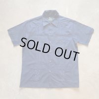 【M/L】Haband 刺繍入り 半袖キューバシャツ ネイビー 紺■ビンテージ オールド レトロ アメリカ古着 ボックス 綿ポリ 4ポケット