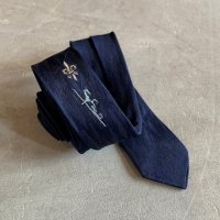 【幅 3.5cm】UNKNOWN ナロータイ ネクタイ ネイビー■ビンテージ オールド レトロ アメリカ古着 60s 小紋柄 シルク
