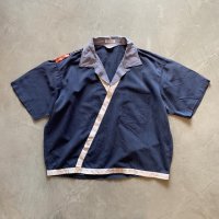 【M/L】〜60s Amberley 半袖シャツ ギンガムチェック切替■ビンテージ アメリカ古着 ボックス デザイン オープンカラー 開襟