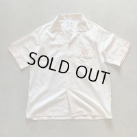 【L】60s PIRGRIM 刺繍 半袖コットン×レーヨンシャツ 白×薄ピンク■ビンテージ アメリカ古着 ボックス オープンカラー ピルグリム