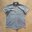 画像1: 【L】USA製 OSHKOSH コットン 半袖シャンブレーシャツ 水色■ビンテージ オールド アメリカ古着 70s オシュコシュ プリントタグ (1)