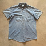 【L】USA製 OSHKOSH コットン 半袖シャンブレーシャツ 水色■ビンテージ オールド アメリカ古着 70s オシュコシュ プリントタグ