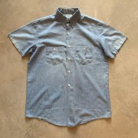 【L】USA製 OSHKOSH コットン 半袖シャンブレーシャツ 水色■ビンテージ オールド アメリカ古着 70s オシュコシュ プリントタグ
