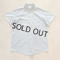 【L】USA製 OSHKOSH コットン 半袖シャンブレーシャツ 水色■ビンテージ オールド アメリカ古着 70s オシュコシュ プリントタグ