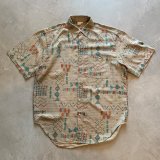 【L】90s THE TERRITORY AHEAD シルク 半袖シャツ グレー 総柄■ビンテージ オールド アメリカ古着 モダンアート