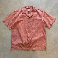 【M/L】LL BEAN コットン オープンカラー 半袖シャツ 赤系 総柄 小紋柄■ビンテージ オールド アメリカ古着 開襟 エルエルビーン 2000s