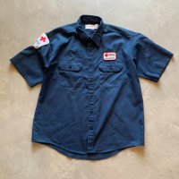 【XL】USA製 Wear Guard ワッペン付き 半袖ワークシャツ ネイビー 紺色■ビンテージ オールド アメリカ古着 80s/90s レッドクロス 赤十字