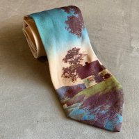 【幅 10.0cm】UNKNOWN フォトプリント ネクタイ■ビンテージ オールド レトロ アメリカ古着 70s 風景画 アート ポリエステル