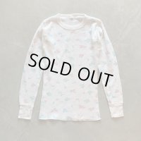 【Ladies】80s UNKNOWN 長袖サーマルシャツ 白ベース 花柄■ビンテージ オールド レトロ アメリカ古着 レディース 総柄 ロンT No.4