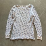 【Ladies】UNKNOWN 長袖サーマルシャツ 白青 花柄■ビンテージ オールド レトロ アメリカ古着 レディース 総柄 ロンT No.7