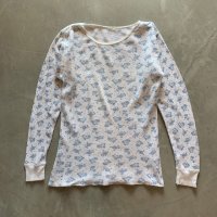 【Ladies】UNKNOWN 長袖サーマルシャツ 白青 花柄■ビンテージ オールド レトロ アメリカ古着 レディース 総柄 ロンT No.7