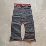 【62cm×44cm】ハンドメイド フレアパンツ型 デニムタペストリー■ビンテージ アンティーク アメリカ雑貨 ベルボトム インテリア 70s