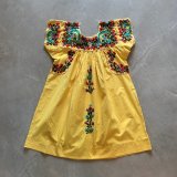 【Ladies】コットン 刺繍 メキシカンワンピース チュニック 黄色■ビンテージ レトロ アメリカ古着 レディース フォークロア メキシコ
