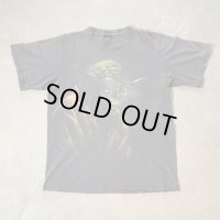 【L/XL】90s USA製 スターウォーズ ヨーダ プリントTシャツ 黒フェード ブラック■ビンテージ オールド アメリカ古着 コットン 墨黒