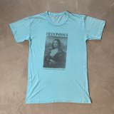 【M】80s HEDONISMII モナリザ パロディ プリントTシャツ 水色■ビンテージ オールド アメリカ古着 シングルステッチ エロ ダヴィンチ