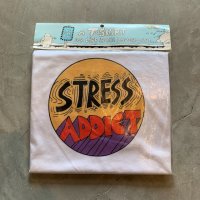【M/L】デッドストック 90s USA製「Stress Addict」ストレス中毒者 プリントTシャツ 白■ビンテージ アメリカ古着 シングルステッチ