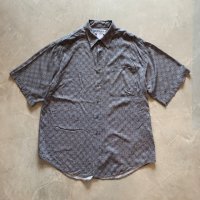 【L/XL】90s UNTIED 半袖レーヨンシャツ 総柄■ビンテージ オールド アメリカ古着 アート 小紋柄 手裏剣 和柄
