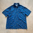 画像1: 【L/XL】90s CAMPIA パイナップル 半袖レーヨンシャツ 青 総柄■ビンテージ オールド アメリカ古着 フルーツ柄 アート (1)