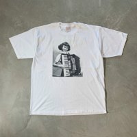 【XL】90s USA製 JERZEES フォトプリントTシャツ 白黒■ビンテージ オールド アメリカ古着 写真 アート モノクロ アコーディオン 音楽