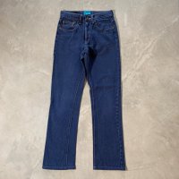 【W26】オーストラリア製 Lee フレア カラーデニムパンツ ネイビー■ビンテージ オールド アメリカ古着 70s リー ジーパン ボタンフライ