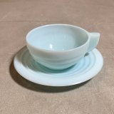【4.8cm】フランス製 ミルクガラス カップ＆ソーサー ライトブルー■ビンテージ アンティーク ヨーロッパ雑貨 ブロカント コーヒー No.1