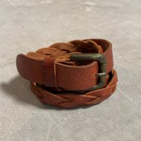 【W34〜W38】Eddie Bauer メッシュ レザーベルト 茶色■ビンテージ オールド アメリカ古着 エディーバウアー フリーサイズ No.8
