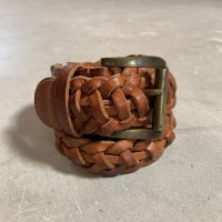 【Free 〜W38 104cm】UNKNOWN メッシュ レザーベルト 茶色■ビンテージ オールド アメリカ古着 フリーサイズ No.7