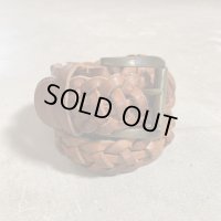 【Free 〜W38 104cm】UNKNOWN メッシュ レザーベルト 茶色■ビンテージ オールド アメリカ古着 フリーサイズ No.7