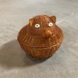 画像1: 【14.5cm】猫型 アニマルバスケットケース 箱■ビンテージ アンティーク レトロ アメリカ雑貨 ネコ キャット ラタン 籐編み (1)