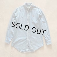 【S/M】90s POLO COUNTRY 長袖デニムシャツ 青■ビンテージ オールド アメリカ古着 ポロカントリー ラルフローレン ボタンダウン