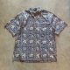 【XL】90s Reyn Spooner プルオーバー 半袖アロハシャツ 紺 総柄■ビンテージ アメリカ古着 ビキニタグ レインスプーナー 裏刷り