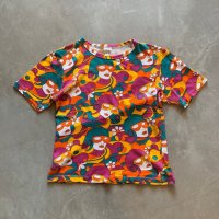 【Ladies】西ドイツ製 BLICKLES 総柄 プリントTシャツ オレンジ■ビンテージ オールド レトロ ヨーロッパ古着