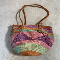 【33cm×43cm】UNKNOWN サイザル トートバッグ ボーダー■ビンテージ オールド アメリカ古着 かごバッグ メキシカン