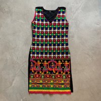 【Ladies】インド コットン 刺繍 ミラーワーク ワンピース チュニック 黒■ビンテージ レトロ アメリカ古着 レディース エスニック