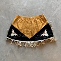 【W27〜W30】UNKNOWN フリンジ ウエスタンスカート 茶×黒■ビンテージ オールド レトロ レディース アメリカ古着 コスプレ カウガール