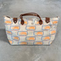 【31cm×63cm】USA製 AIR-TEX キャンバス トートバッグ 総柄■ビンテージ オールド アメリカ古着 プリント入り 旅行鞄