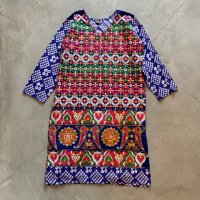 【Ladies】インド パンジャビドレス クルタ ワンピース 青 刺繍■ビンテージ レトロ アメリカ古着 レディース アジアン エスニック