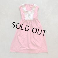 【Ladies】70s 刺繍入り ノースリーブ ワンピース ピンク 花柄■ビンテージ オールド レトロ アメリカ古着 レディース キッズ 子供服