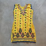 【Ladies】インド パンジャビドレス クルタ ワンピース 黄色 刺繍■ビンテージ レトロ アメリカ古着 レディース アジアン エスニック