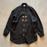 【L/XL】オーストリア製 Amann 長袖リネンシャツジャケット ブラック 黒■ビンテージ オールド レトロ アメリカ古着