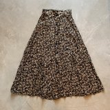【W28〜W30】USA製 Jay Peters レーヨン プリーツ ロングスカート 黒 花柄■ビンテージ オールド レトロ アメリカ古着 レディース